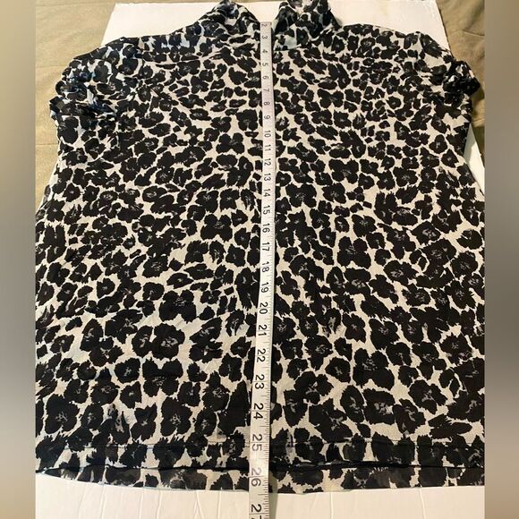 NY collection mock neck black animal print cap sleeve blouse breathable mesh XL - Picture 6 of 10